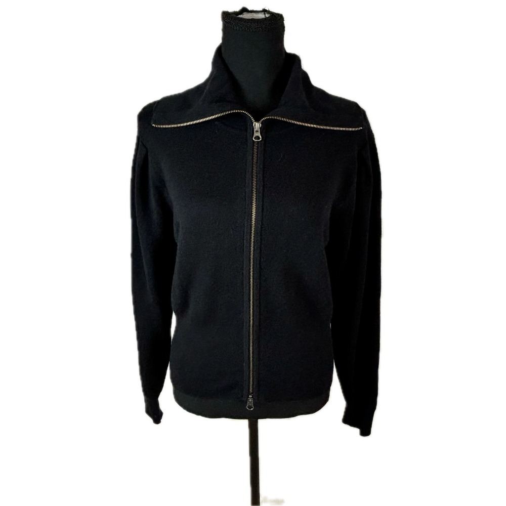 Comptoir Des Cotonniers Black 100% Wool Full Zip Cardigan Sweater Mock Neck‎ M